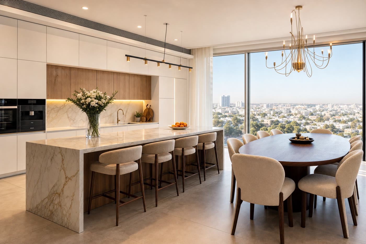 Nova District penthouse open kitchen and dining room